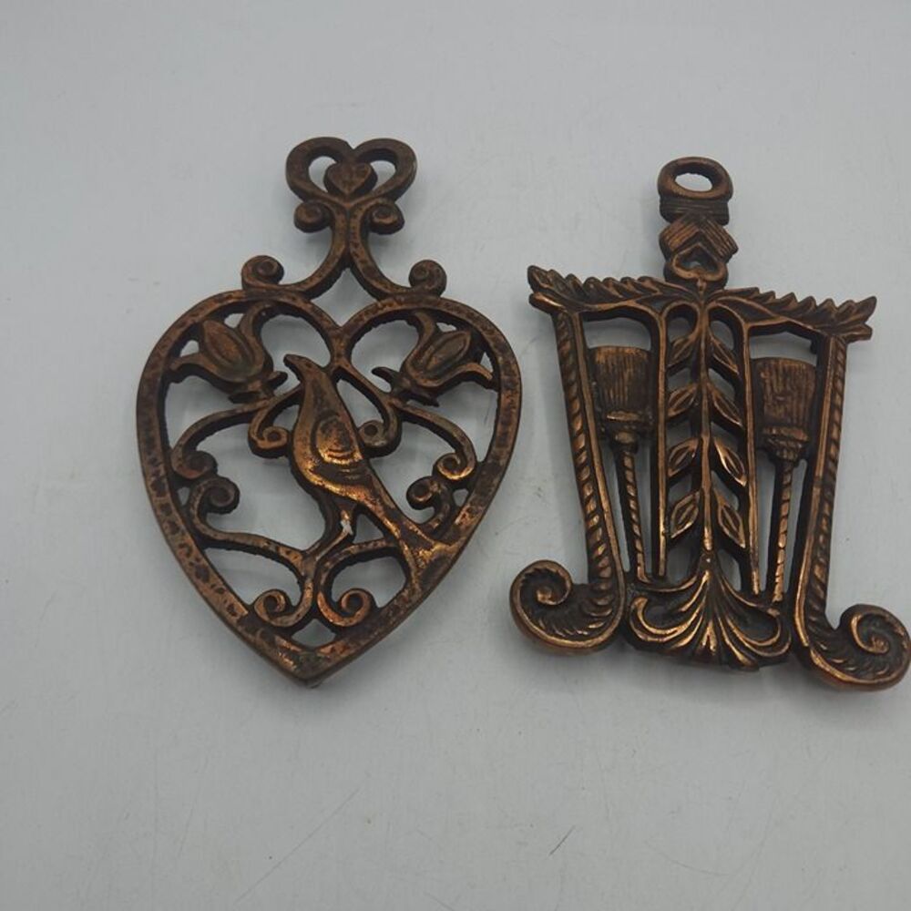 Vintage Cast Iron Trivet with Copper Finish Set of 2